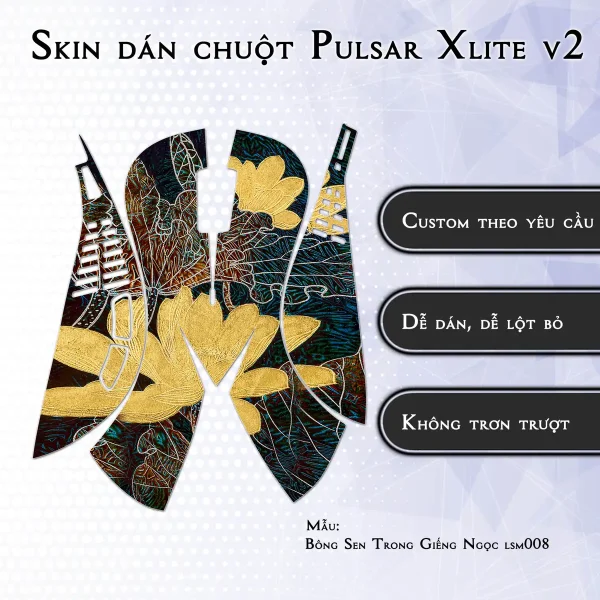 Skin dán chuột Pulsar Xlite Wireless v2 mẫu Bông Sen Trong Giếng Ngọc lsm008