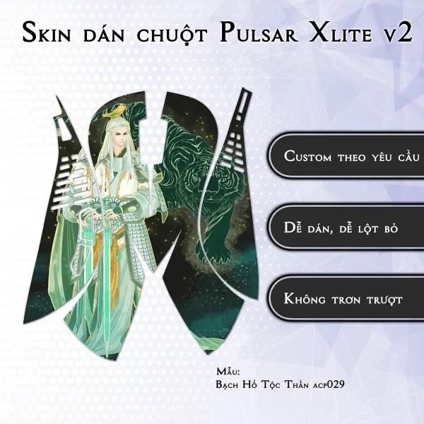 Skin dán chuột Pulsar Xlite Wireless v2 mẫu Bạch Hổ Tộc Thần acp029