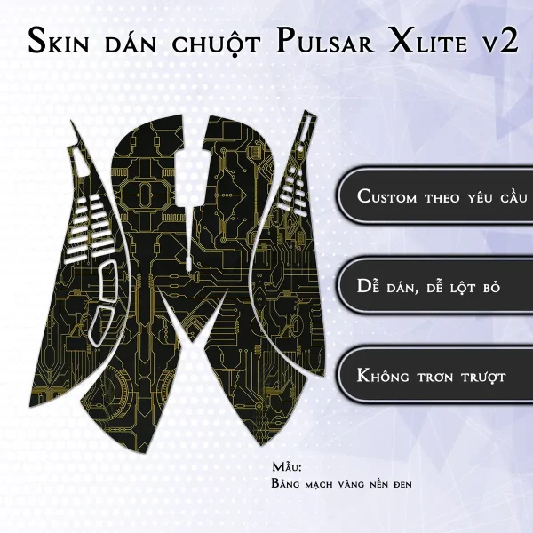Skin dán chuột Pulsar Xlite Wireless v2 mẫu Bảng mạch vàng nền đen