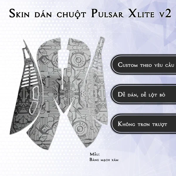 Skin dán chuột Pulsar Xlite Wireless v2 mẫu Bảng mạch xám
