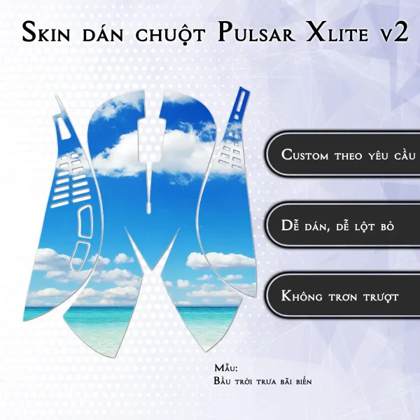 Skin dán chuột Pulsar Xlite Wireless v2 mẫu Bầu trời trưa bãi biển