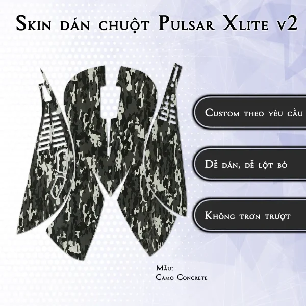 Skin dán chuột Pulsar Xlite Wireless v2 mẫu Camo Concrete