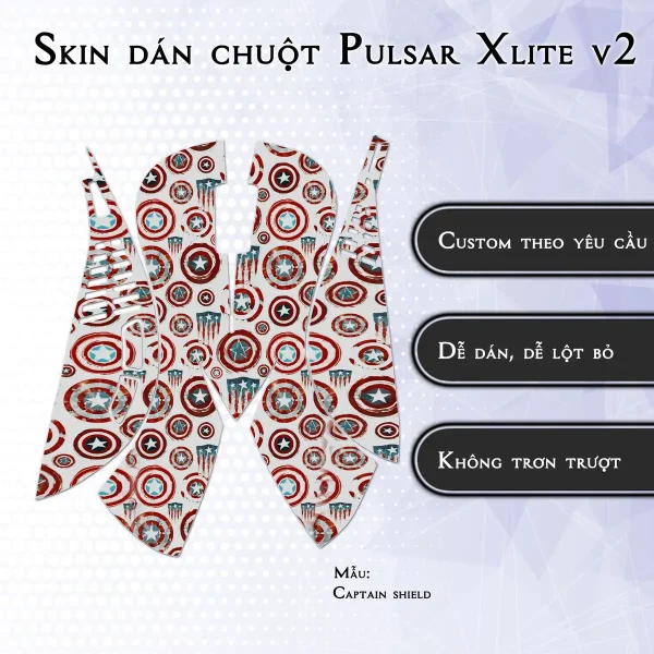 Skin dán chuột Pulsar Xlite Wireless v2 mẫu Captain shield