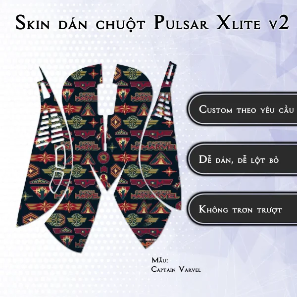 Skin dán chuột Pulsar Xlite Wireless v2 mẫu Captain Varvel