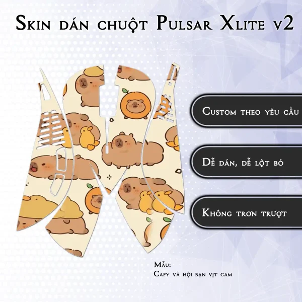 Skin dán chuột Pulsar Xlite Wireless v2 mẫu Capy và hội bạn vịt cam