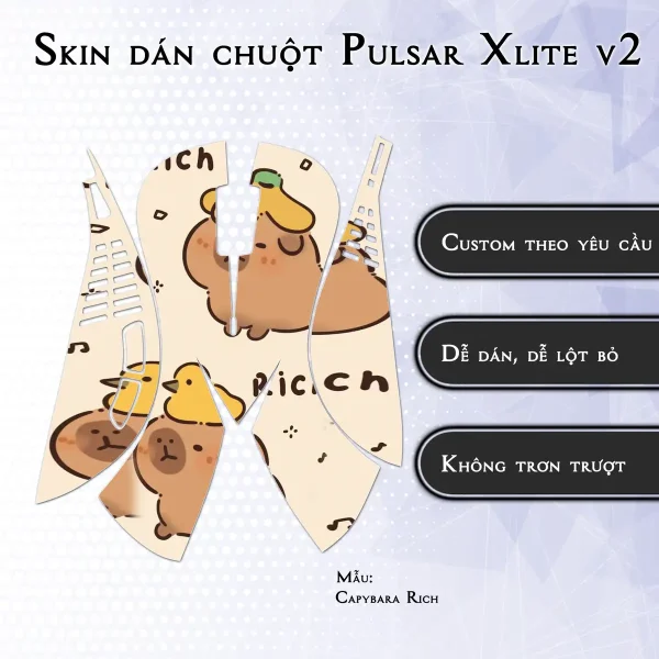 Skin dán chuột Pulsar Xlite Wireless v2 mẫu Capybara Rich