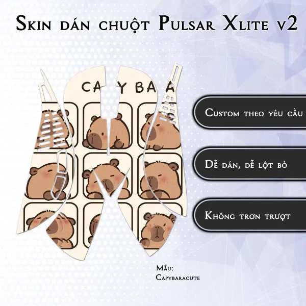 Skin dán chuột Pulsar Xlite Wireless v2 mẫu Capybaracute