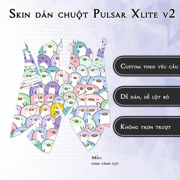 Skin dán chuột Pulsar Xlite Wireless v2 mẫu chim cánh cụt