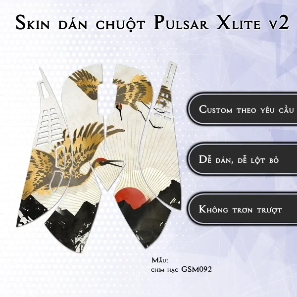 Skin dán chuột Pulsar Xlite Wireless v2 mẫu chim hạc GSM092
