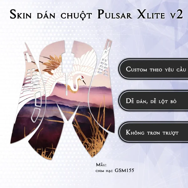 Skin dán chuột Pulsar Xlite Wireless v2 mẫu chim hạc GSM155