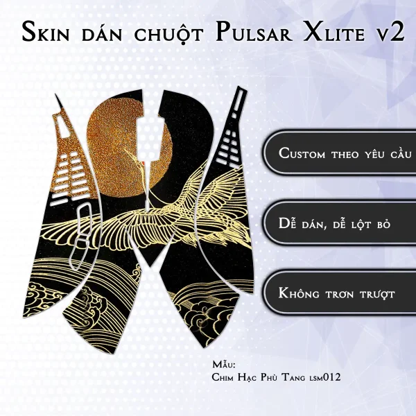 Skin dán chuột Pulsar Xlite Wireless v2 mẫu Chim Hạc Phù Tang lsm012
