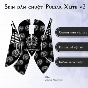 Skin dán chuột Pulsar Xlite Wireless v2 mẫu Chrome Heart đen