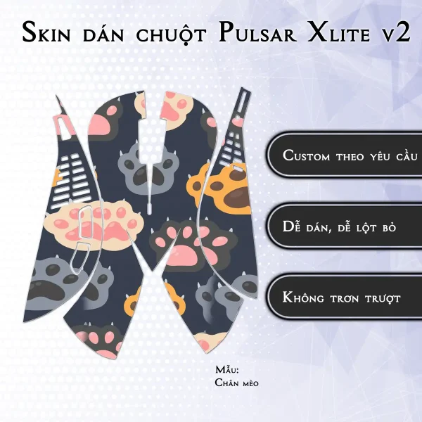 Skin dán chuột Pulsar Xlite Wireless v2 mẫu Chân mèo