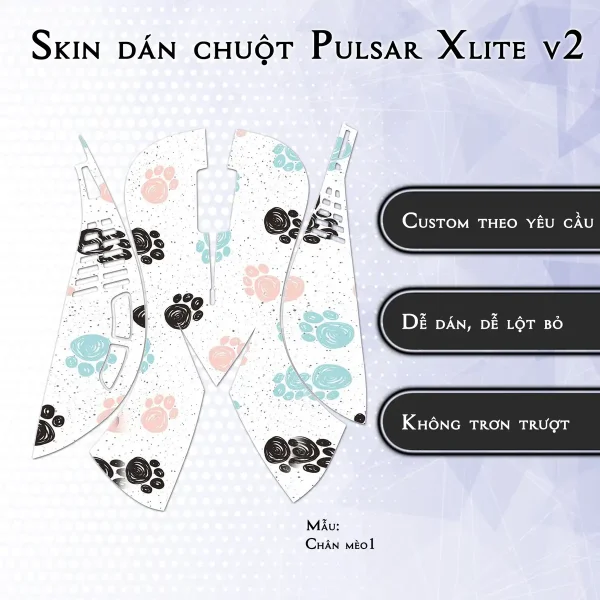 Skin dán chuột Pulsar Xlite Wireless v2 mẫu Chân mèo1