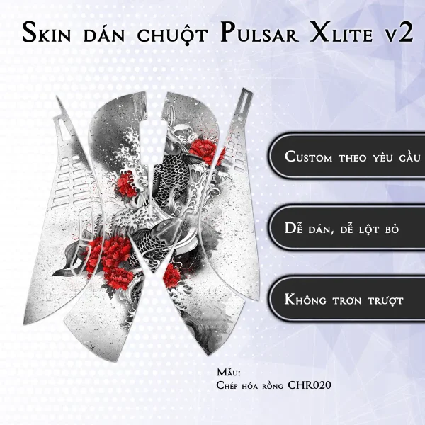 Skin dán chuột Pulsar Xlite Wireless v2 mẫu Chép hóa rồng CHR020
