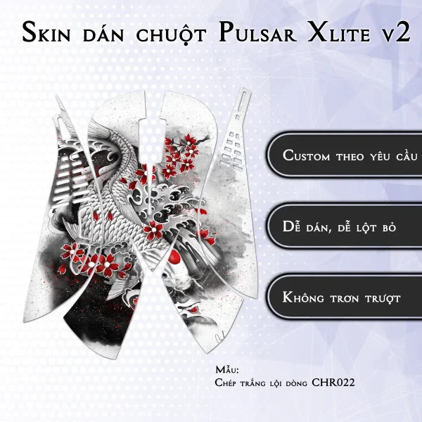 Skin dán chuột Pulsar Xlite Wireless v2 mẫu Chép trắng lội dòng CHR022