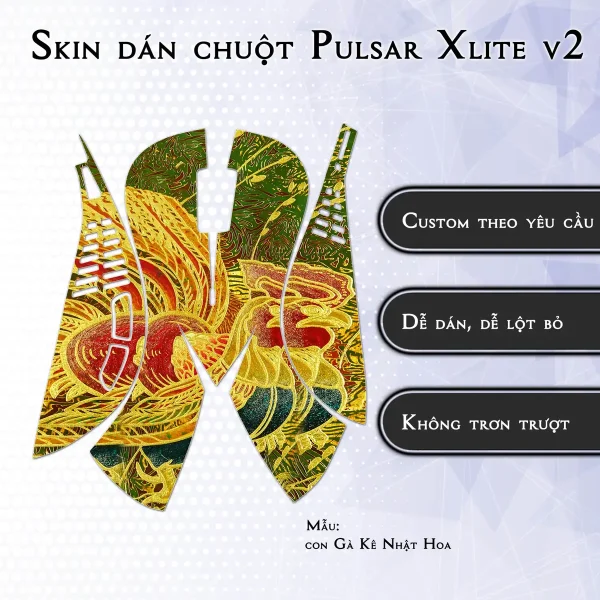 Skin dán chuột Pulsar Xlite Wireless v2 mẫu con Gà Kê Nhật Hoa