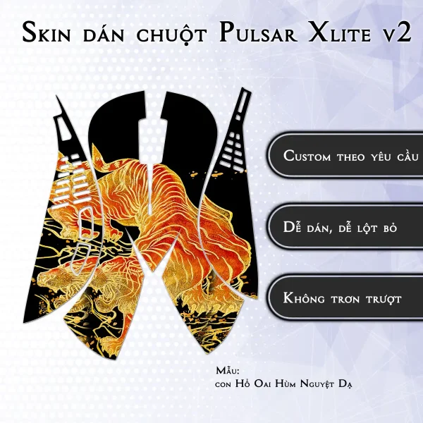 Skin dán chuột Pulsar Xlite Wireless v2 mẫu con Hổ Oai Hùm Nguyệt Dạ