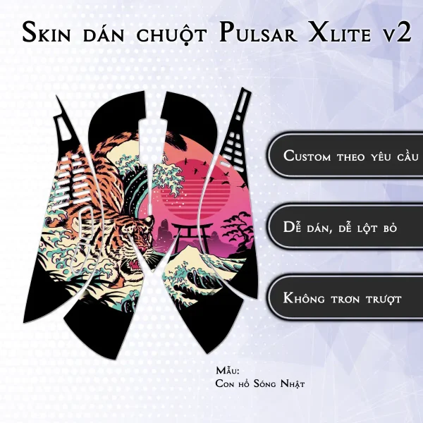 Skin dán chuột Pulsar Xlite Wireless v2 mẫu Con hổ Sóng Nhật