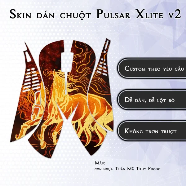 Skin dán chuột Pulsar Xlite Wireless v2 mẫu con ngựa Tuấn Mã Truy Phong