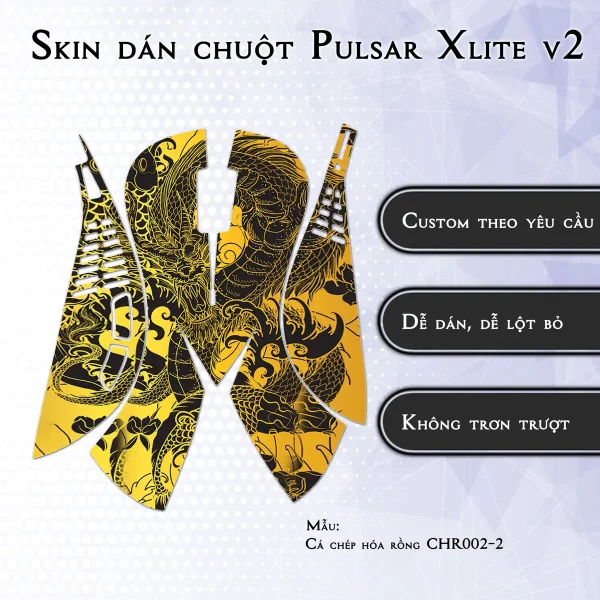 Skin dán chuột Pulsar Xlite Wireless v2 mẫu Cá chép hóa rồng CHR002-2