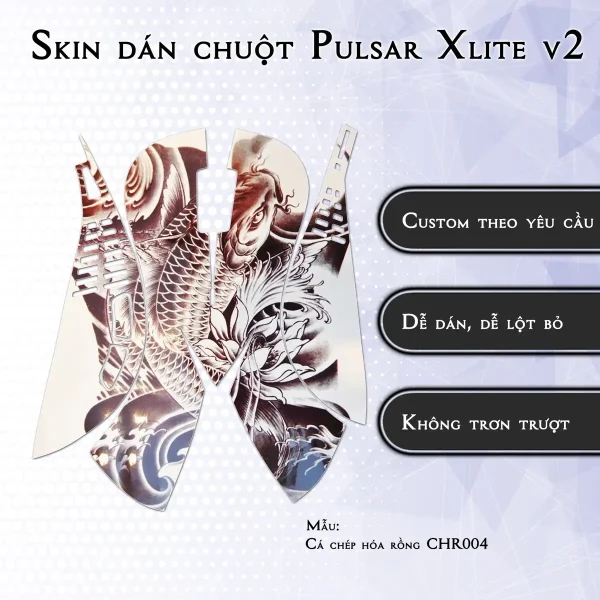 Skin dán chuột Pulsar Xlite Wireless v2 mẫu Cá chép hóa rồng CHR004