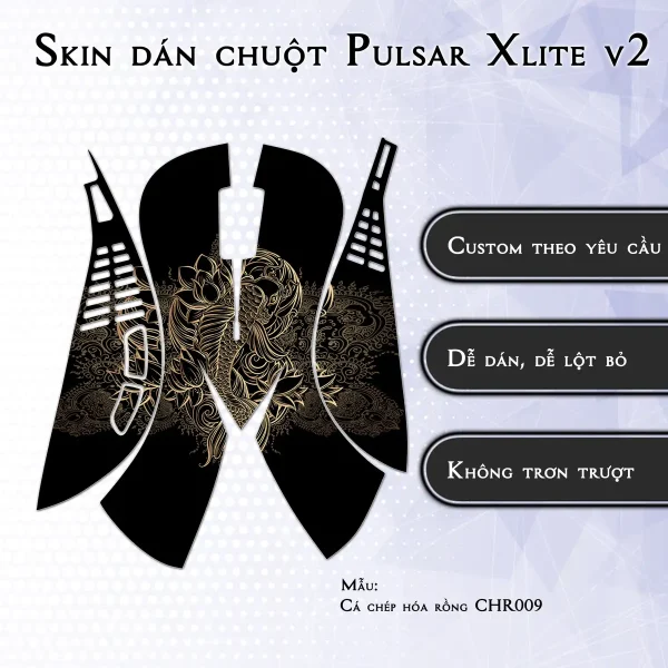 Skin dán chuột Pulsar Xlite Wireless v2 mẫu Cá chép hóa rồng CHR009