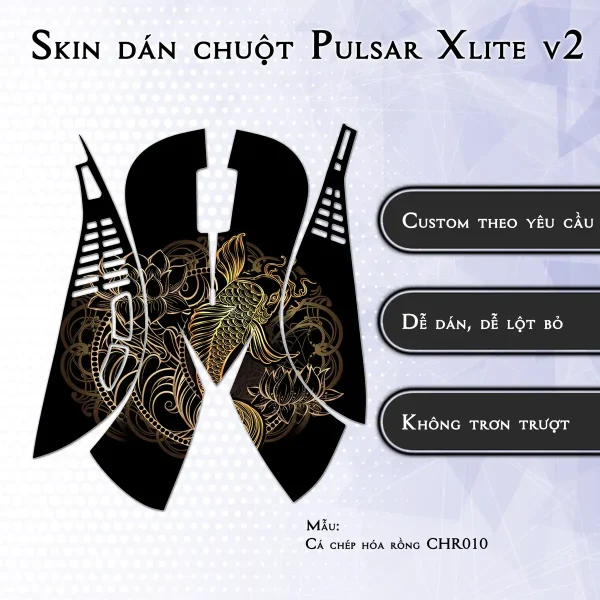 Skin dán chuột Pulsar Xlite Wireless v2 mẫu Cá chép hóa rồng CHR010
