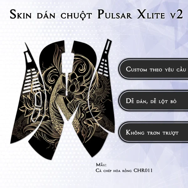 Skin dán chuột Pulsar Xlite Wireless v2 mẫu Cá chép hóa rồng CHR011