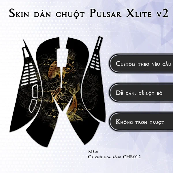 Skin dán chuột Pulsar Xlite Wireless v2 mẫu Cá chép hóa rồng CHR012