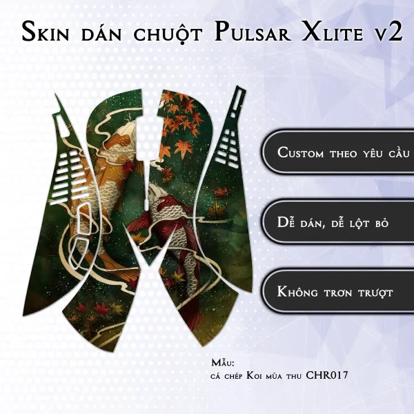 Skin dán chuột Pulsar Xlite Wireless v2 mẫu cá chép Koi mùa thu CHR017