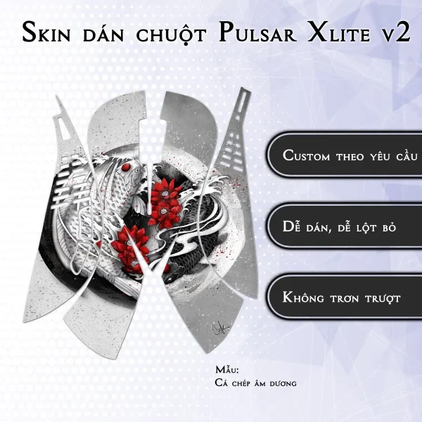 Skin dán chuột Pulsar Xlite Wireless v2 mẫu Cá chép âm dương