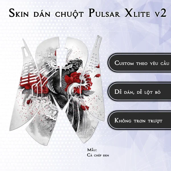 Skin dán chuột Pulsar Xlite Wireless v2 mẫu Cá chép đen