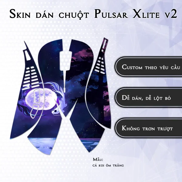 Skin dán chuột Pulsar Xlite Wireless v2 mẫu cá koi ôm trăng