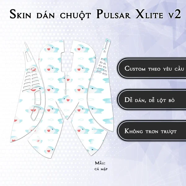 Skin dán chuột Pulsar Xlite Wireless v2 mẫu cá mập
