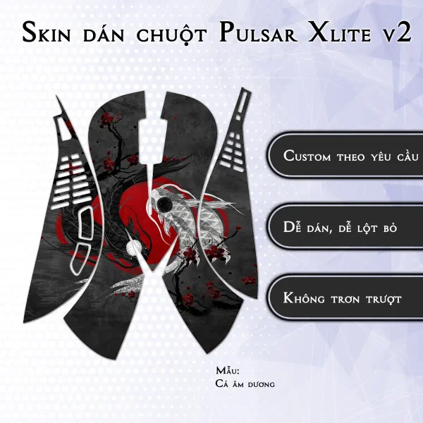 Skin dán chuột Pulsar Xlite Wireless v2 mẫu Cá âm dương