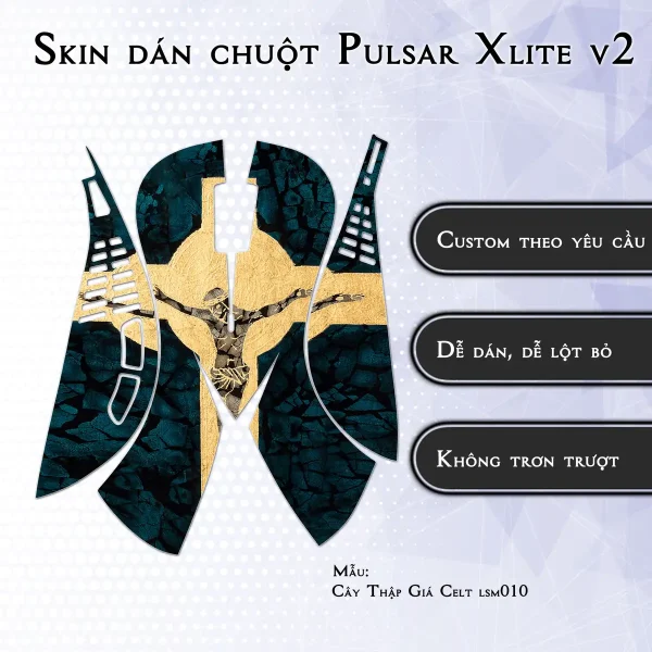 Skin dán chuột Pulsar Xlite Wireless v2 mẫu Cây Thập Giá Celt lsm010