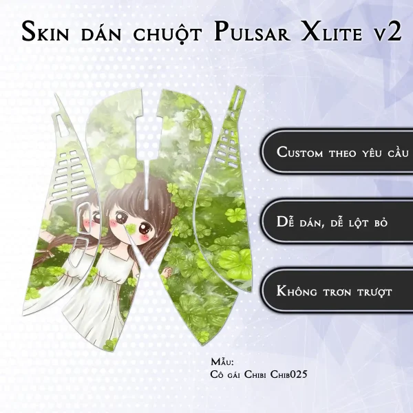 Skin dán chuột Pulsar Xlite Wireless v2 mẫu Cô gái Chibi Chib025