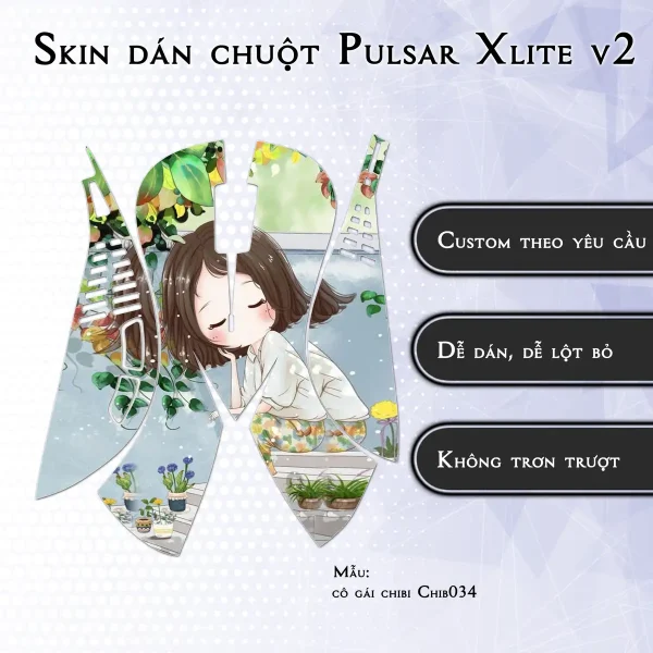 Skin dán chuột Pulsar Xlite Wireless v2 mẫu cô gái chibi Chib034