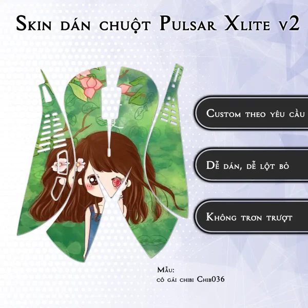 Skin dán chuột Pulsar Xlite Wireless v2 mẫu cô gái chibi Chib036