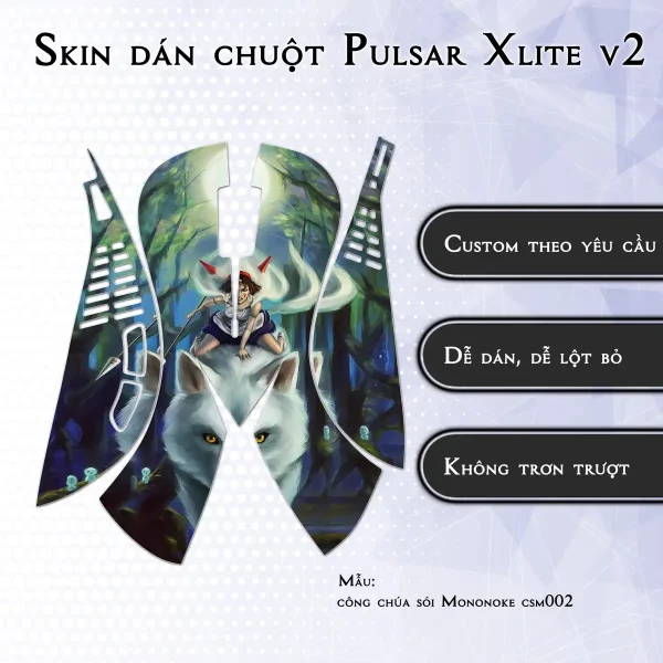 Skin dán chuột Pulsar Xlite Wireless v2 mẫu công chúa sói Mononoke csm002