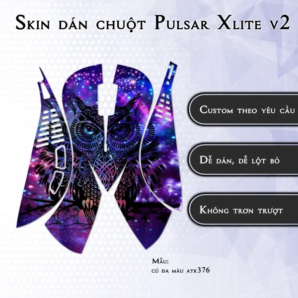 Skin dán chuột Pulsar Xlite Wireless v2 mẫu cú đa màu atk376