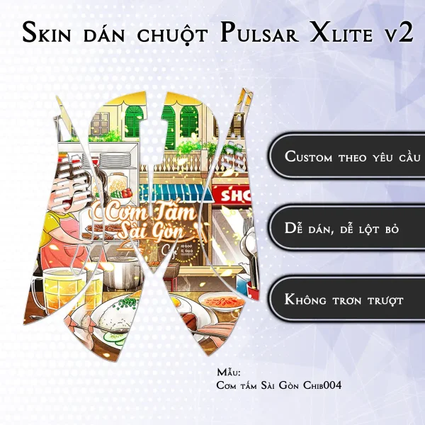 Skin dán chuột Pulsar Xlite Wireless v2 mẫu Cơm tấm Sài Gòn Chib004
