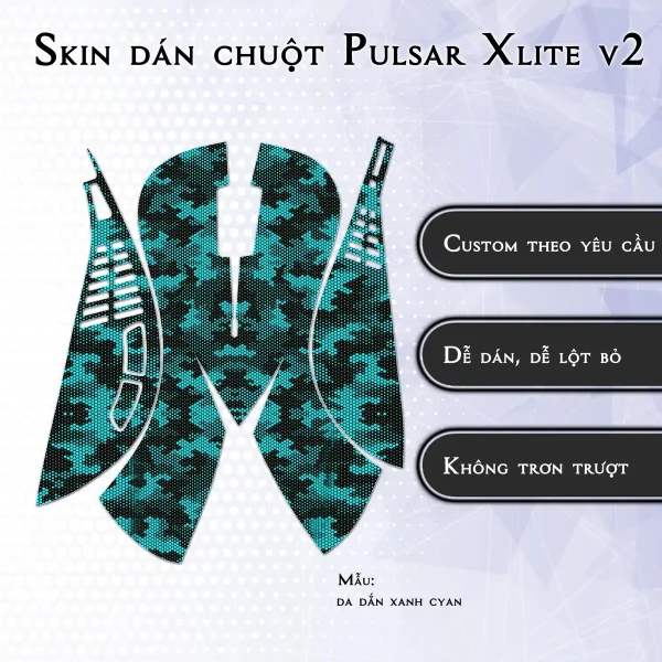 Skin dán chuột Pulsar Xlite Wireless v2 mẫu da dắn xanh cyan