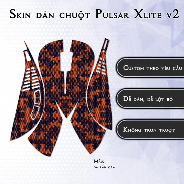 Skin dán chuột Pulsar Xlite Wireless v2 mẫu da rắn cam