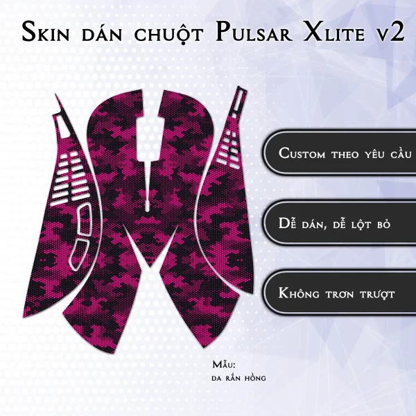 Skin dán chuột Pulsar Xlite Wireless v2 mẫu da rắn hồng