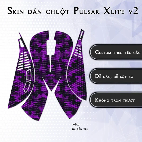 Skin dán chuột Pulsar Xlite Wireless v2 mẫu da rắn tím