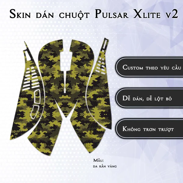 Skin dán chuột Pulsar Xlite Wireless v2 mẫu da rắn vàng