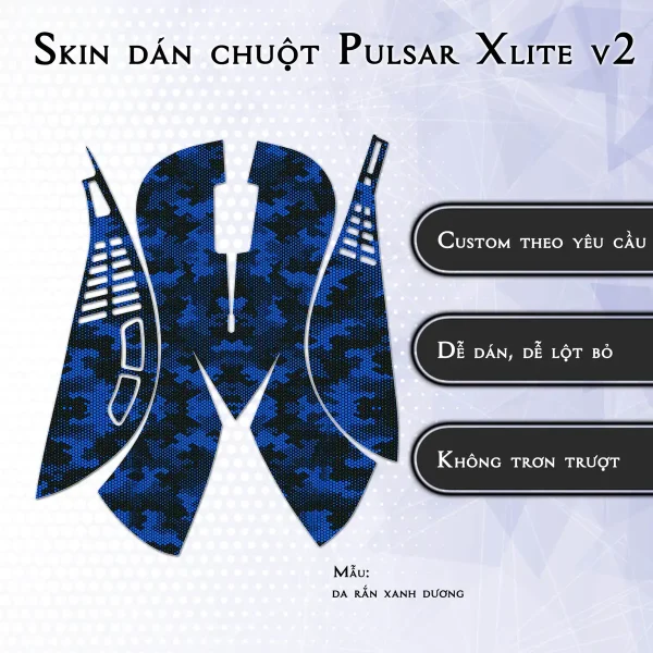 Skin dán chuột Pulsar Xlite Wireless v2 mẫu da rắn xanh dương