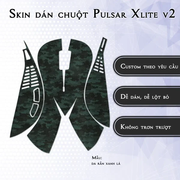 Skin dán chuột Pulsar Xlite Wireless v2 mẫu da rắn xanh lá